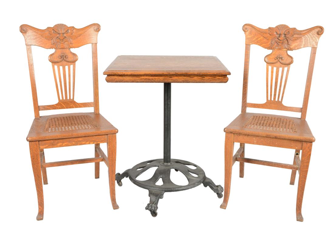 Lot Of 3: Quarter Sawn Oak Table And Chairs. (1 of 8)