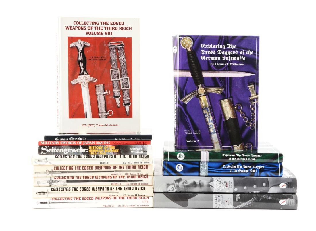 Lot Of 14: Nazi & German Edged Weapon & Sword Books.: Titles include: "Collecting The Edged Weapons of The Third Reich" Volume II, III, IV, V, VII, and VIII by LTC. Ret. Thomas M. Johnson, "German Clamshells" by Gary L. Walker and R.J. Weinland, "Seiteng