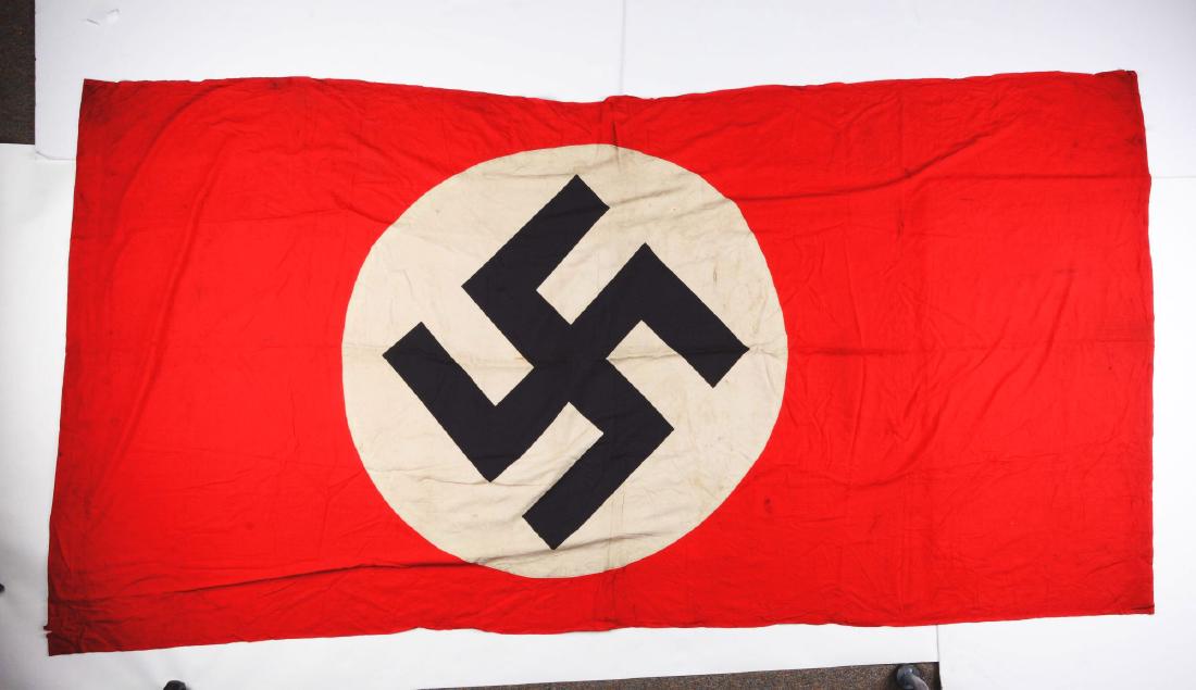 Lot Of 2: German Flags.: A) Cotton fringed banner measuring 28" x 43" in excellent condition. B) Cotton banner measuring 57" x 109" showing areas of light soiling. Manufacturer: , Model: , Serial Number: , Caliber: , Barrel L