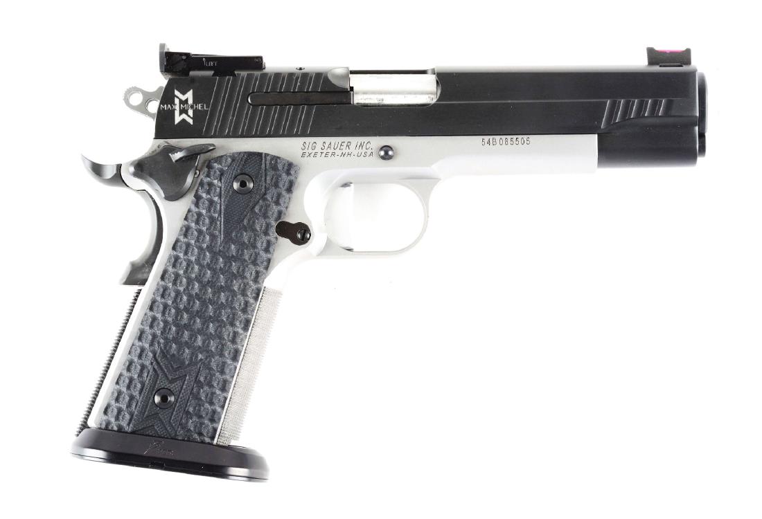 (M) Cased Sig Sauer Model 1911 Max Michel: This pistol remains in as new condition inside and out in original case with paperwork. Built on the 1911 platform, it is a Max Michel Target Special. Features fully adjustable rear sight, illuminatin