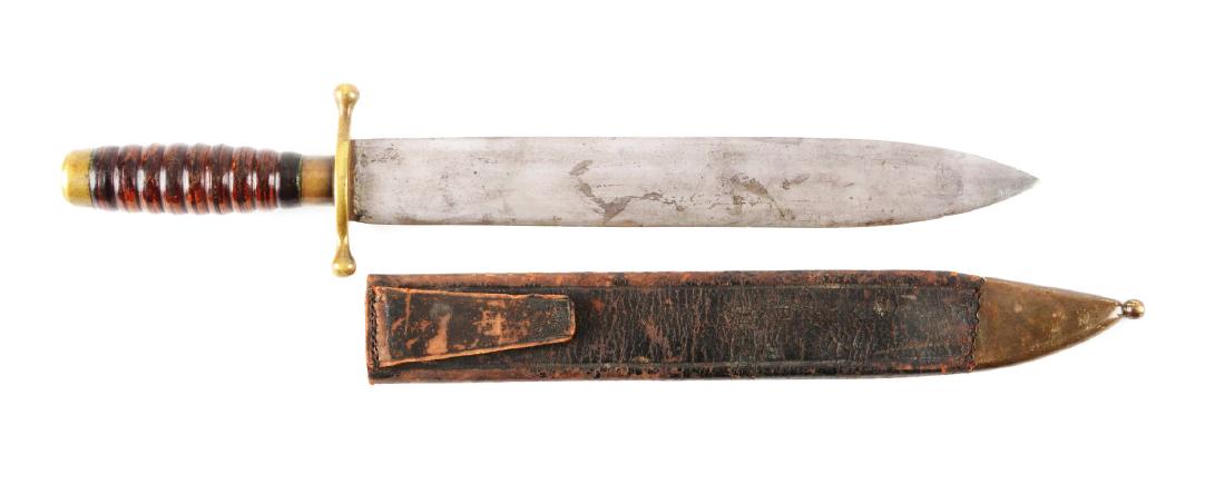 â€œHospital Corps Macheteâ€ By Collins & Co. Of: Circa 1862 - late 1800's. Spear point blade, single edged, marked "COLLINS & CO. HARTFORD" (Collins â€œSword Stampâ€). Corrugated stacked leather handle with brass fittings and brass ball-end g
