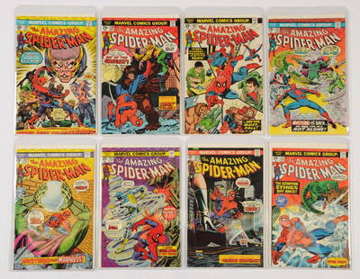 Lot Of 8: Amazing Spider-Man Comic Books #138 - #145: Lot of eight Amazing Spider-Man Comic books, #138-145.Books from 1975-76.Each book is ungraded, and in VF-NM condition. All excellent examples. Dimensions10" X 7"