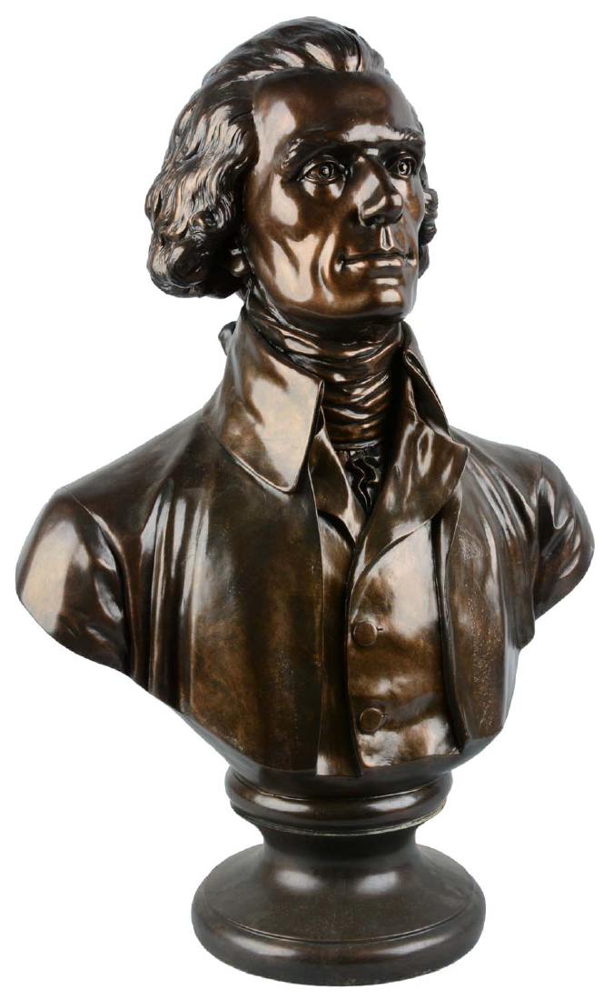 Composition Jefferson Bust.: This lot consists of a composition bust of President Thomas Jefferson. Even though this bust appears to be made of metal, with a metallic coating. The manner in which the artist depicted President Jef