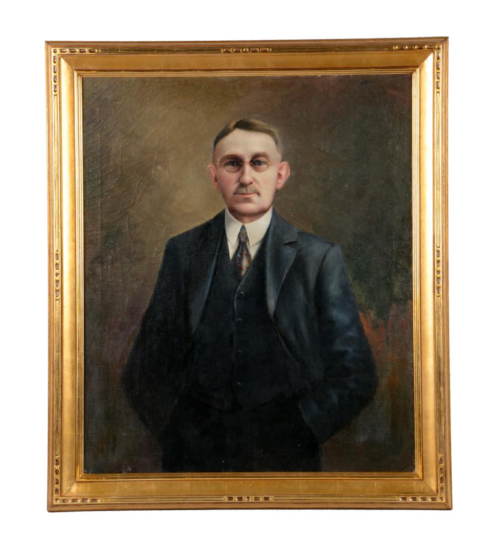 Portrait of President Harry S. Truman in Glasses.: This lot consists of a portrait of President Harry S. Truman in glasses. The President looks straight onto the viewer with both of his hands tucked into the pockets of his suit pants. He dons a three