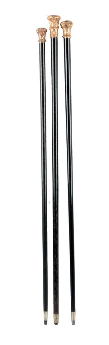 Lot Of 3: Gold Plated Handled Gentleman's Canes. (1 of 3)