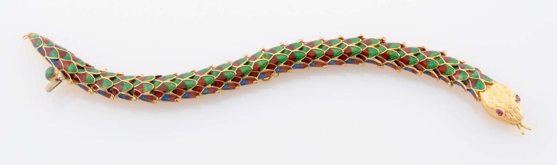 18K Yellow Gold Snake Bracelet w/ Enamel Work. (1 of 4)
