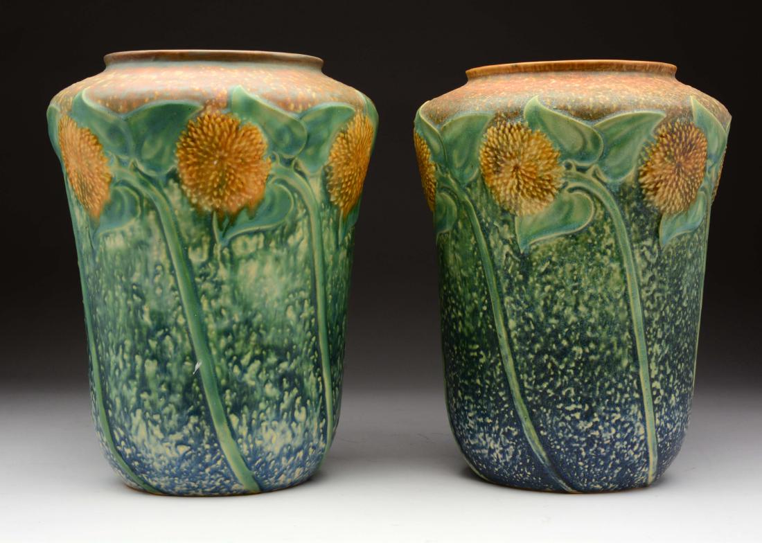 Lot of 2: Roseville Sunflower Vases. (1 of 8)