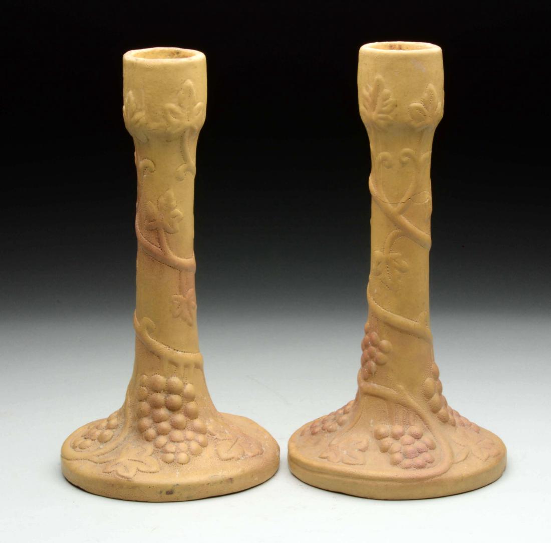 Pair of Van Briggle Pottery Candlesticks. (1 of 2)
