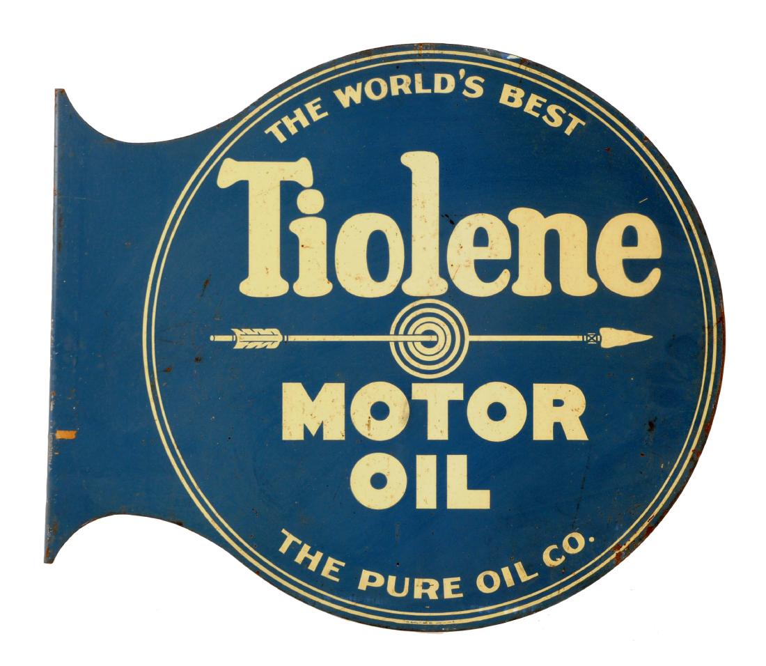 Tiolene Motor Oil Pure Co. Metal Flange Sign. (1 of 2)
