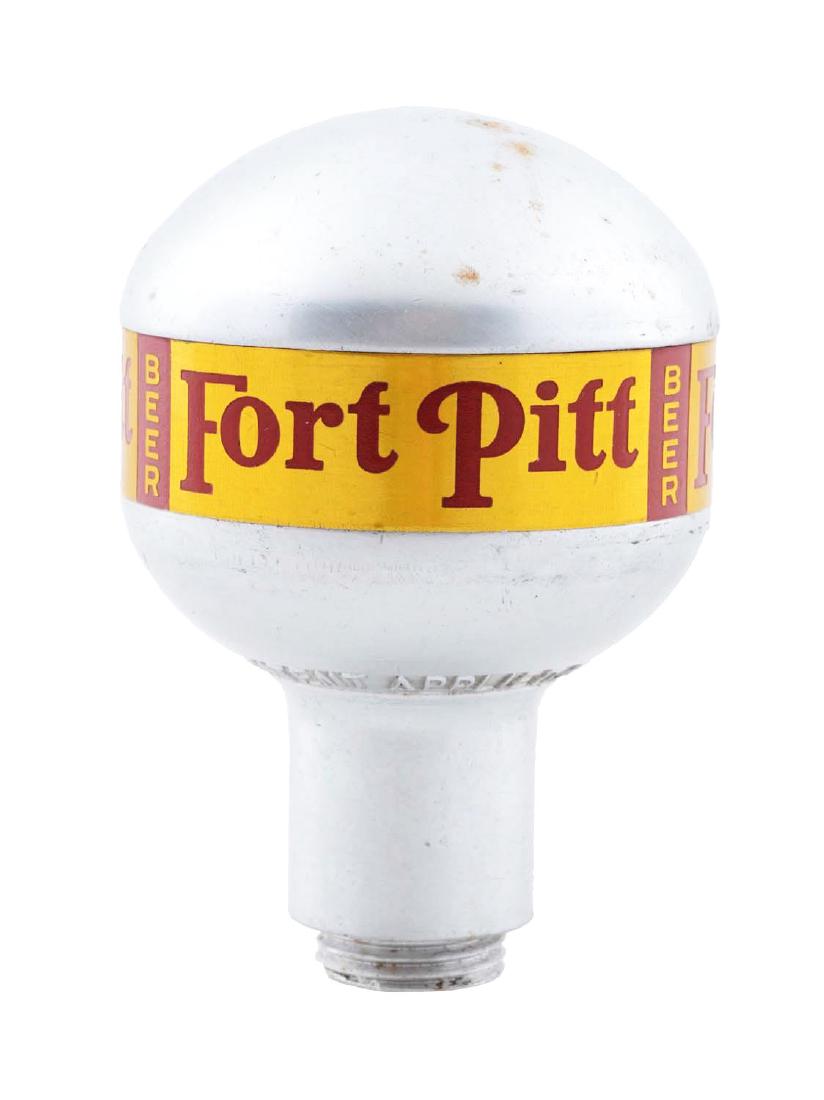 Fort Pitt Beer Aluminum Newman Tap Knob.: Pittsburgh, Pa. Nice example, clean band with minor marks to the case.Condition(Excellent).Dimensions2 -1/2" T.