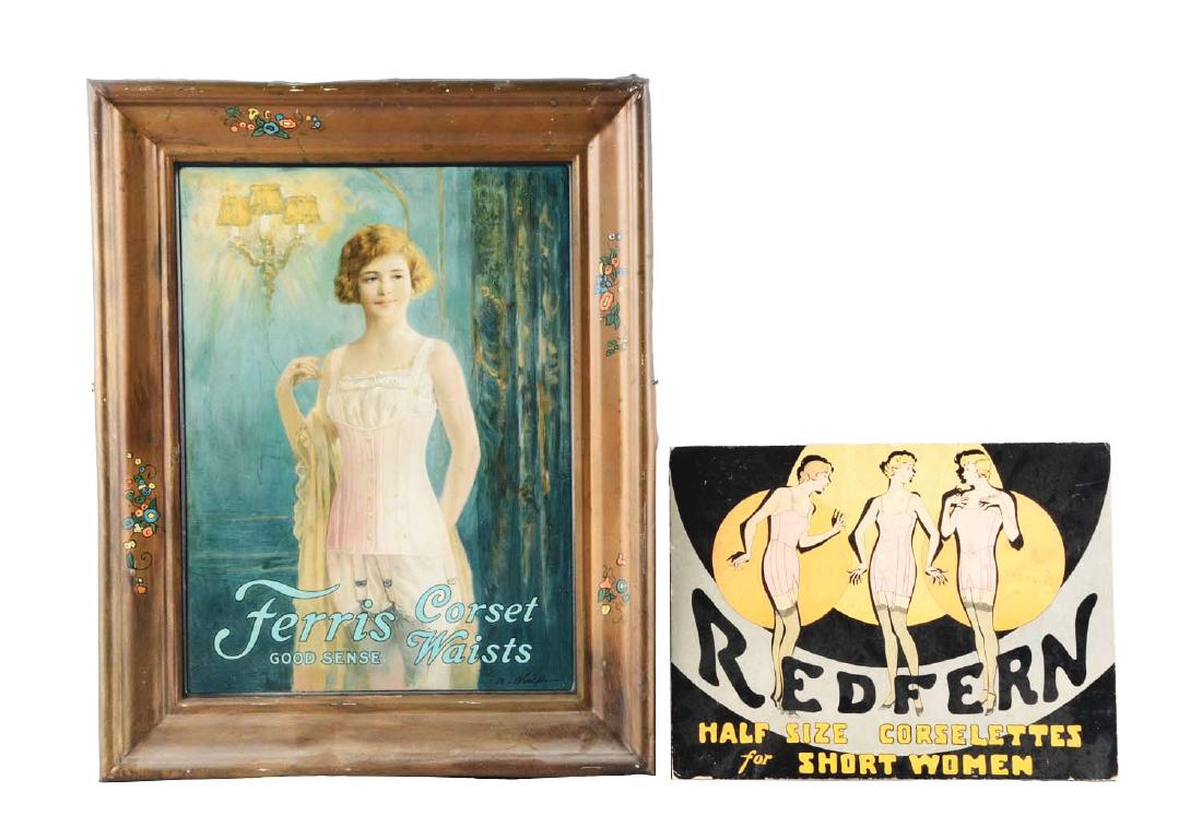 Lot of 2: Ferris Corset & Redfern Advertising Signs. (1 of 3)