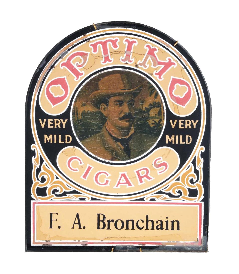 Optimo Cigars Reverse on Glass Sign. (1 of 3)
