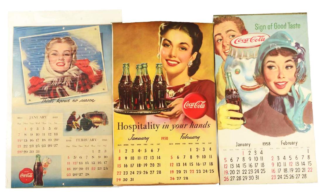 Lot of 3: 1945, 1950, 1958 Coke Calendars. (1 of 6)
