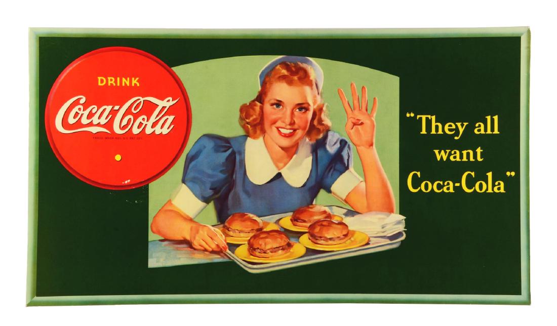 1941 Small Horizontal Coke Poster with Waitress. (1 of 9)