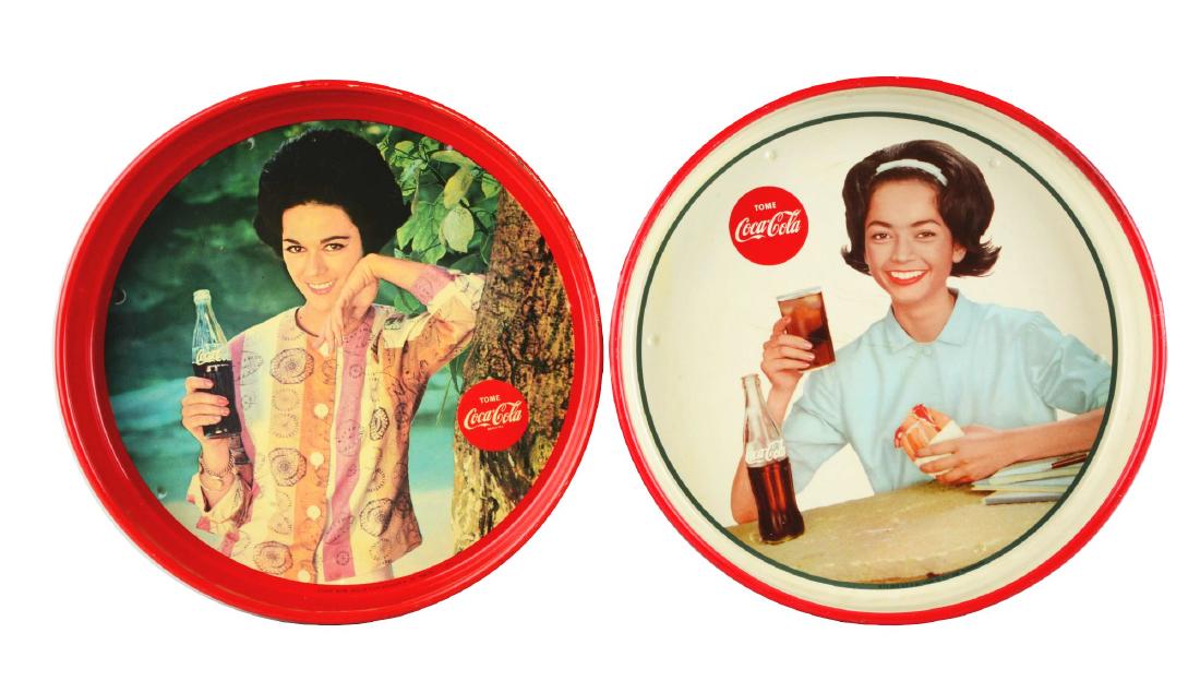 Lot Of 2: 1960's Tin Coca-Cola Round Trays. (1 of 16)