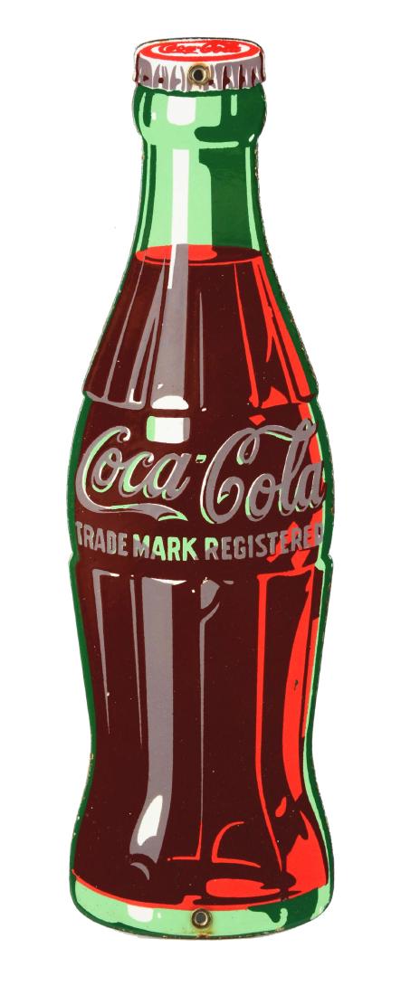 Coca-Cola Porcelain Bottle Sign.: Very nice example. Great color and gloss with only some minor edge wear. Condition(Excellent Plus).Dimensions16 - 1/2" x 5".