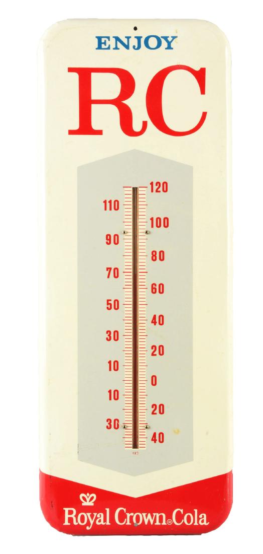 Tin RC Cola Thermometer.: This is a 1950's sign with good color and only mild to moderate marks and wear. Condition(Excellent).Dimensions25 - 1/2" x 9 - 3/4".