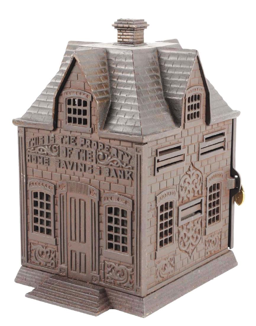 Large Home Savings Cast Iron Building Still Bank. (1 of 3)
