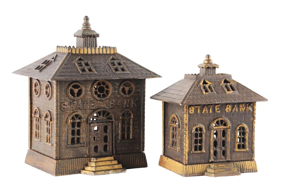 Lot of 2: Cast Iron State Still Banks. (1 of 2)