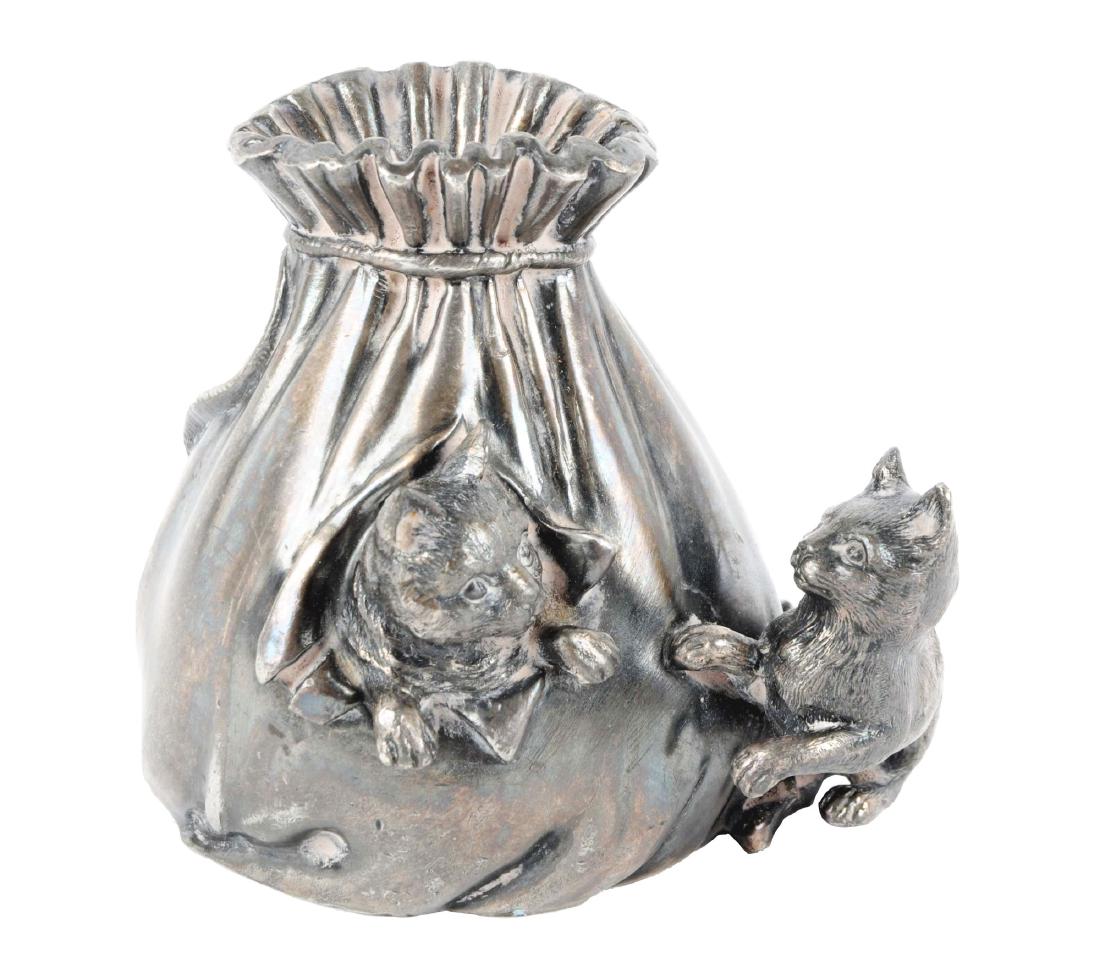 Cats with Money Bag Silvered Cast Metal Still Bank. (1 of 2)