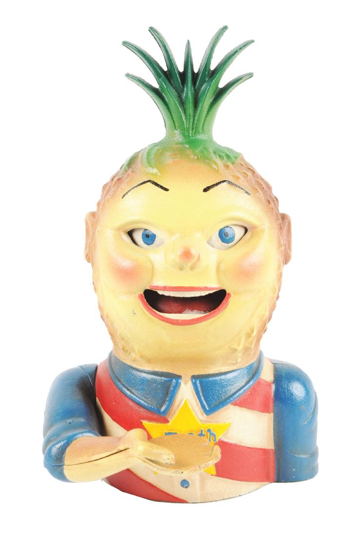 Cast Iron Penny Pineapple Mechanical Bank. (1 of 3)