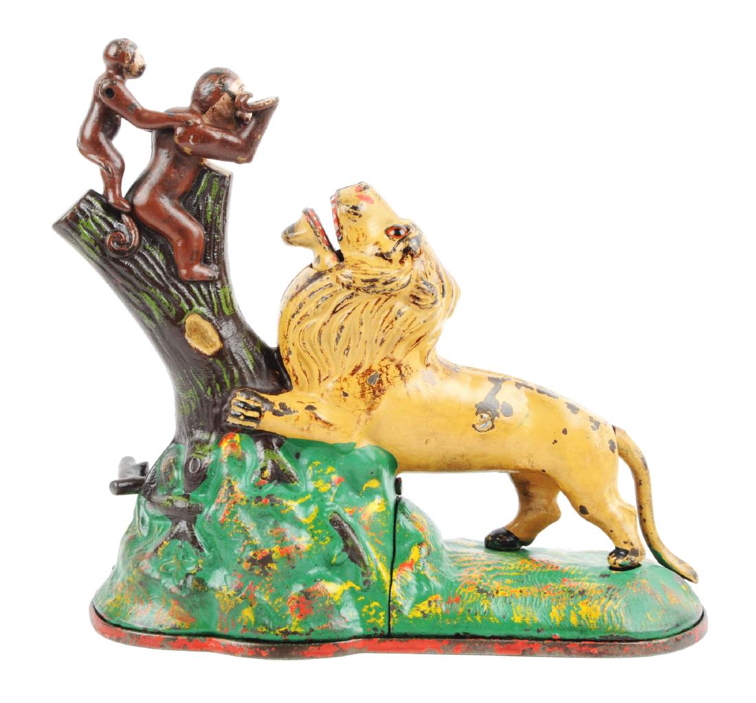 Kyser & Rex Lion and Monkeys Cast Iron Mechanical Bank. (1 of 4)