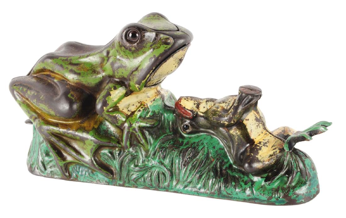 J. & E. Stevens Two Frogs Cast Iron Mechanical Bank. (1 of 3)
