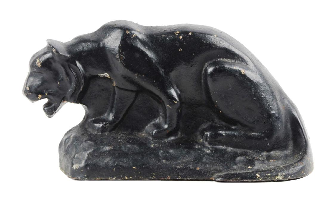 Cast Iron Panther Doorstop.: Numbered “12505”. Superb form of crouching Panther ready to pounce with mouth open. Book example. Condition:(Excellent).Dimensions:8" x 4 - 1/2"