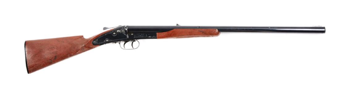Daisy Model 21 Side by Side Air Rifle.: Red plastic stock with a minor scratch on bottom left, forearm in excellent condition. Blueing 80% with minor scratches and dents. Sights are good to excellent condition, triggerguard has minor wear. 