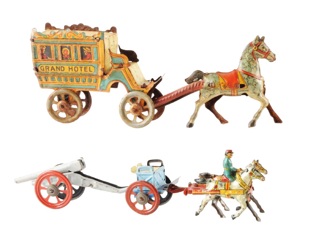 Lot of 2: German Tin Litho Horse Drawn Penny Toys. (1 of 2)