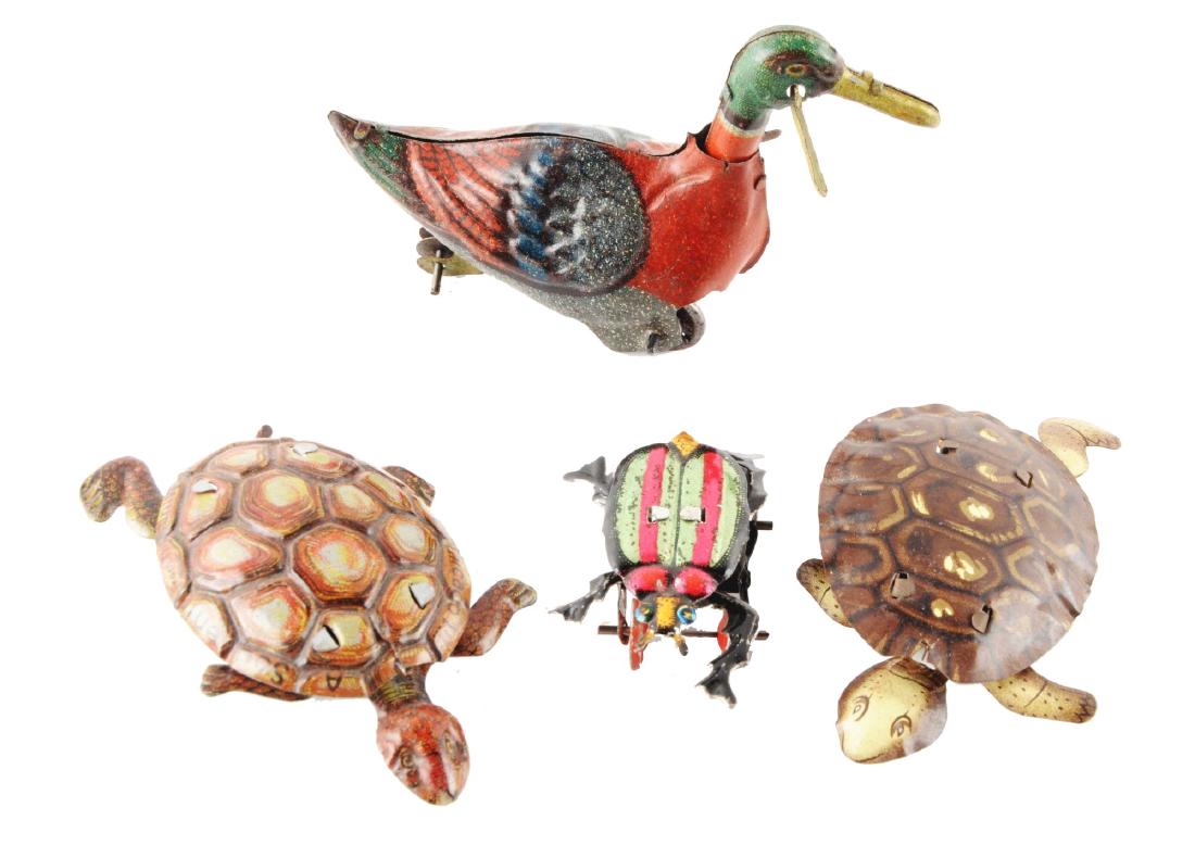 Lot of 4: Tin Litho Penny Toy Size Animal Themed Items. (1 of 1)