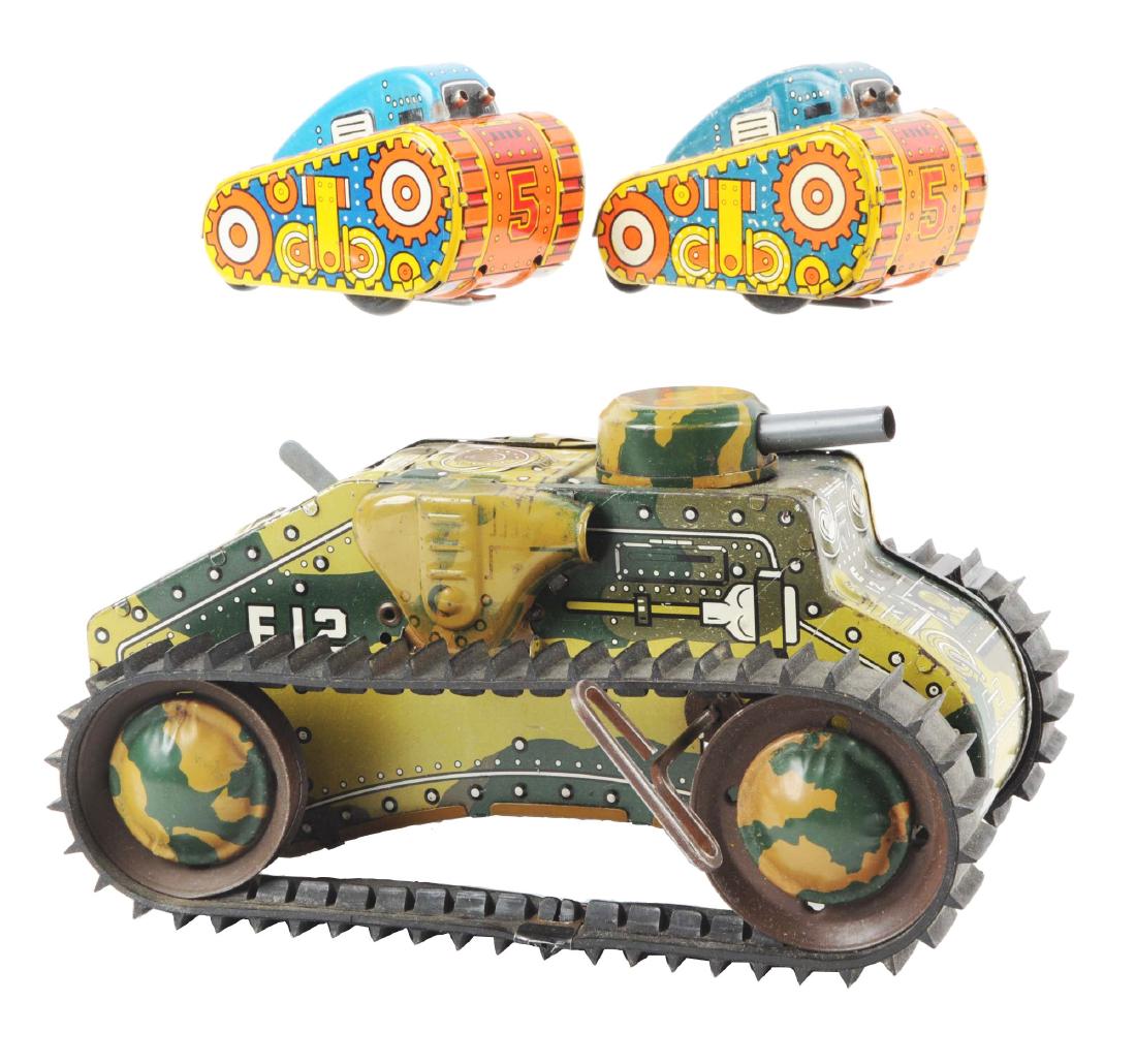 Lot of 3: Marx Tin Litho Wind-Up Tank Toys. (1 of 2)