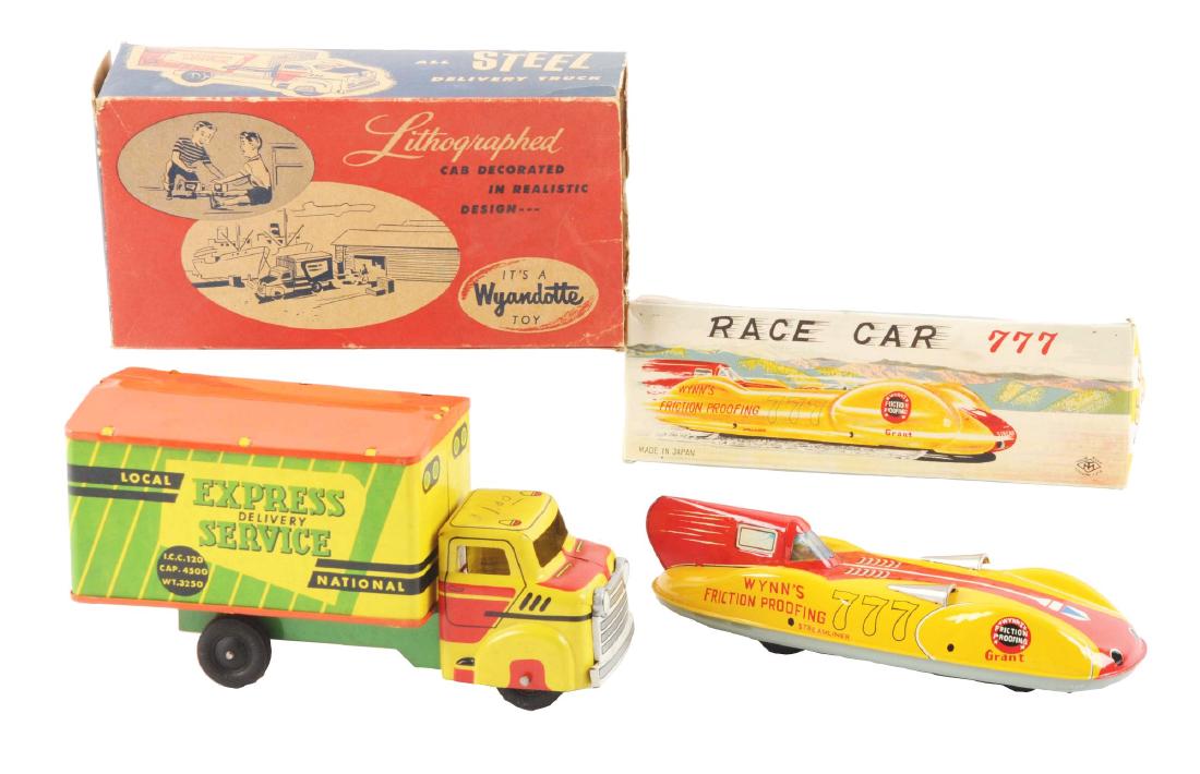 Lot of 2: Japanese & American Tin Litho Vehicle Toys. (1 of 2)