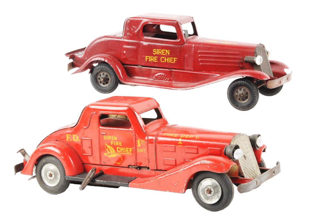 Lot of 2: Pressed Steel Marx Siren Fire Chief Cars. (1 of 2)