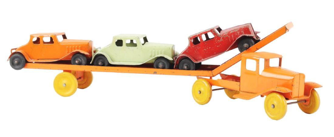 Pressed Steel Wyandotte Car Carrier with 3 Cars. (1 of 2)