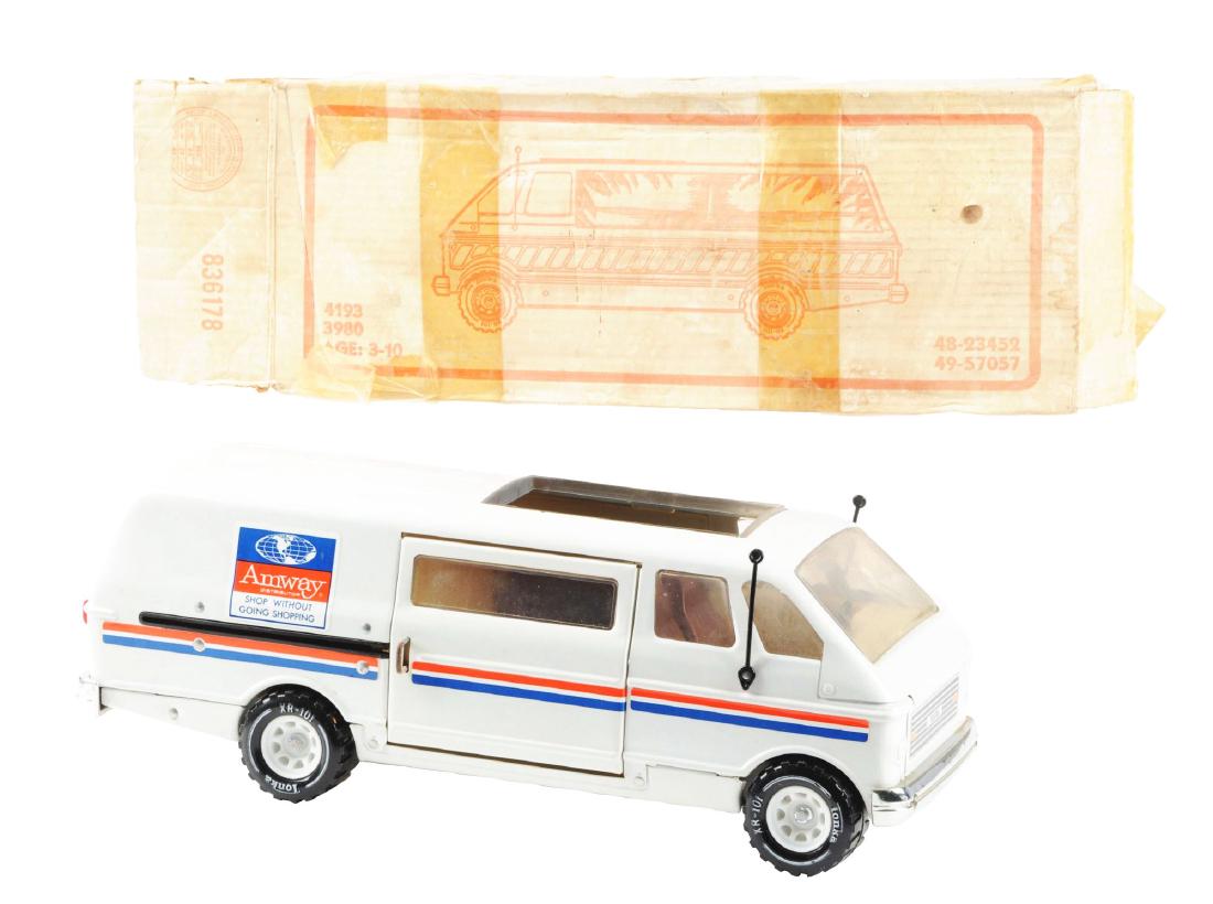 Pressed Steel Tonka Amway Distributor Van with Box.: Private label. In unplayed with condition. Condition:(Excellent).Dimensions:Box: 19" x 7" x 7 - 1/2".