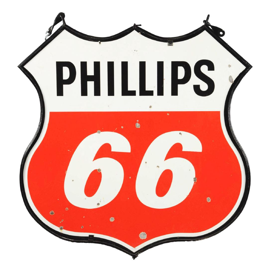 Phillips 66 (red & white) Shield Shaped Porcelain Sign. (1 of 3)