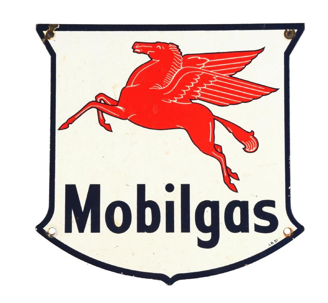 Mobilgas w/Pegasus Shield Shaped Porcelain Sign. (1 of 2)