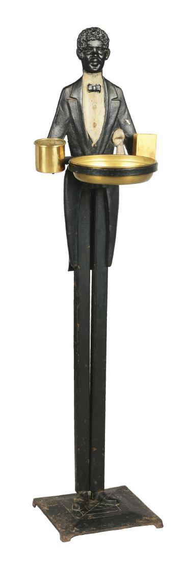 Figural Cast Iron Butler Smoking Stand Lamp. (1 of 6)