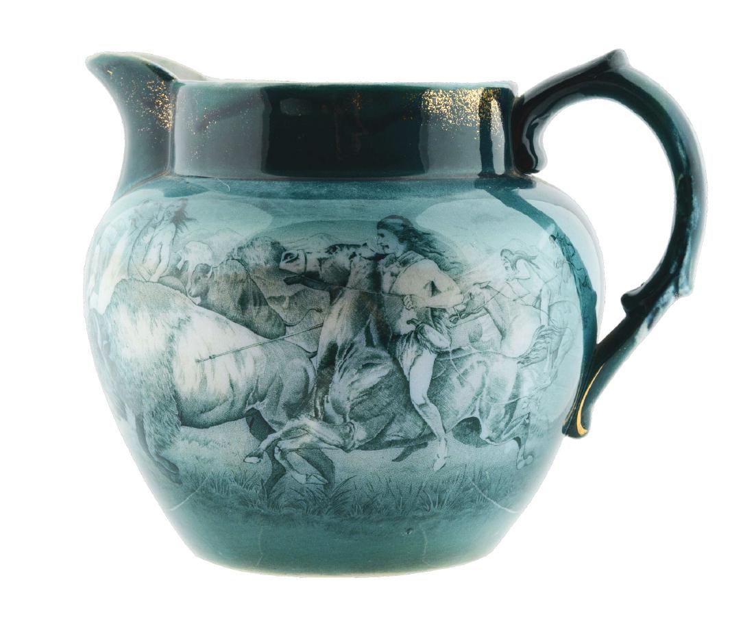 Buffalo Hunt Buffalo Pottery Pitcher. (1 of 5)