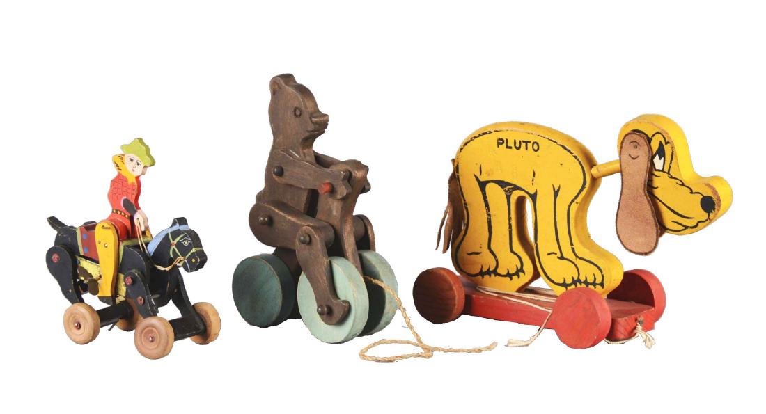 Lot Of 3: Wood Wind-Up And Pull Toys. (1 of 2)