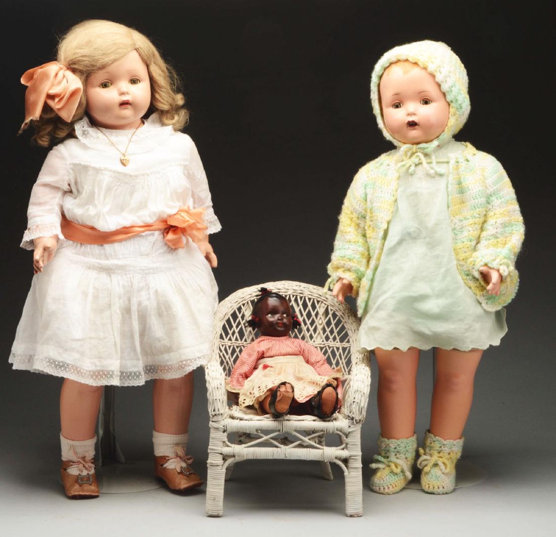 Lot Of 3: American Composition Dolls.: A very impressive ”Mae Starr” talking and singing doll made by the Effanbee Doll Co. It was released in 1928, at the end of the production period of the Madame Hendren doll. This has basically the