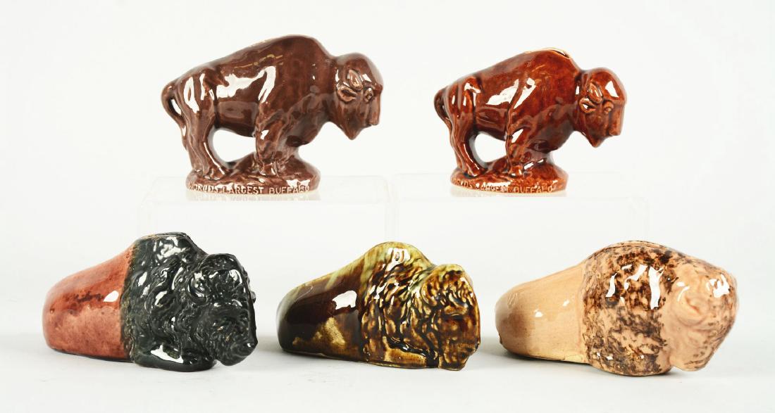 Lot Of 5: Ceramic Buffalo Coin Banks. (1 of 2)