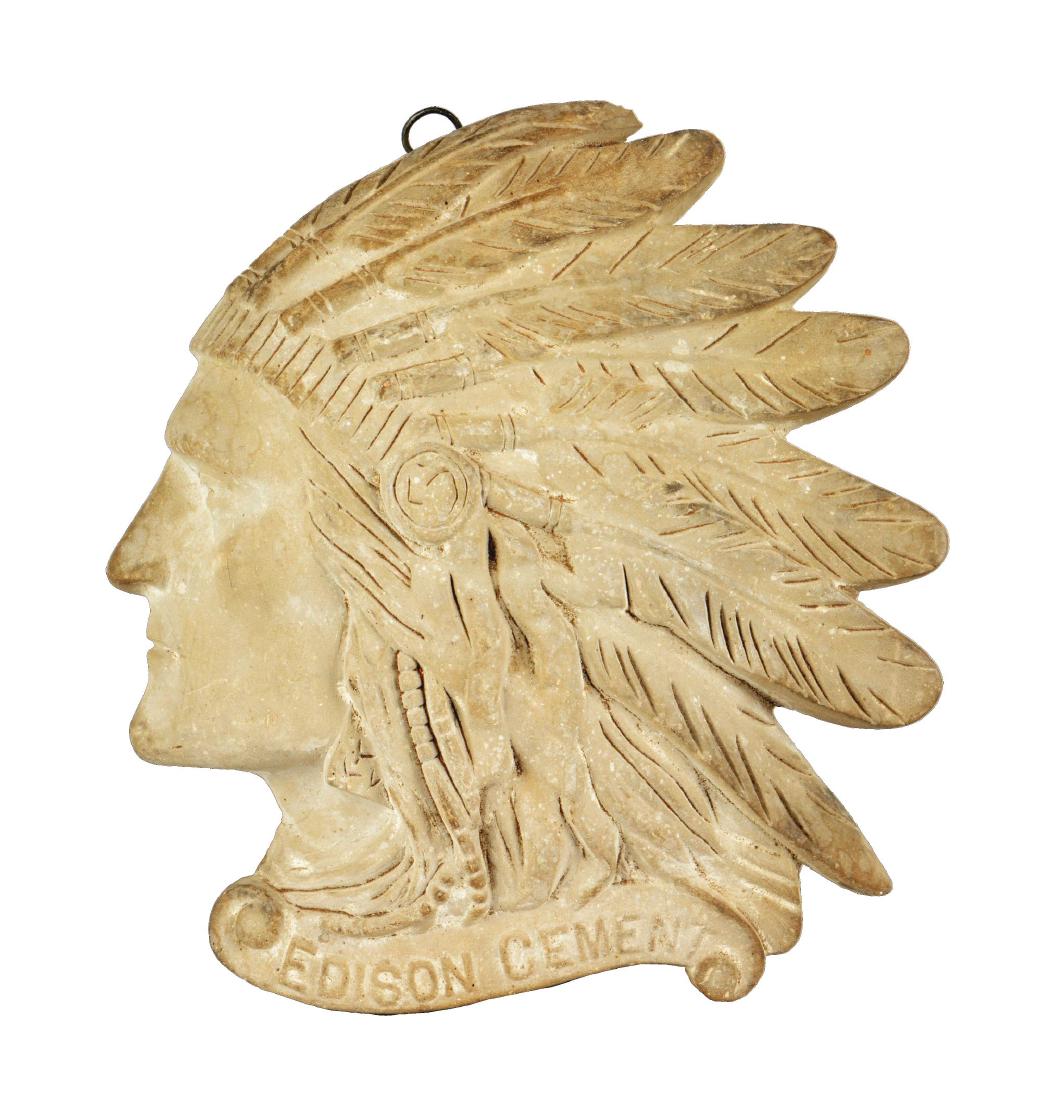 Edison Cement Figural Indian Head Wall Plaque. (1 of 9)