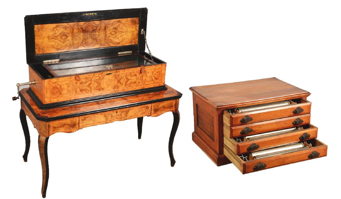 Lot Of 3: Inlaid Cylinder Music Box, Table, and (1 of 20)