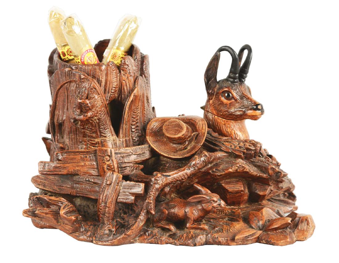 Carved Wood Antelope Inkwell. (1 of 6)