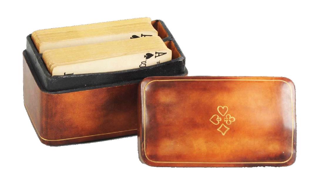 Vintage Italian Leather Playing Card Box With Cards. (1 of 3)