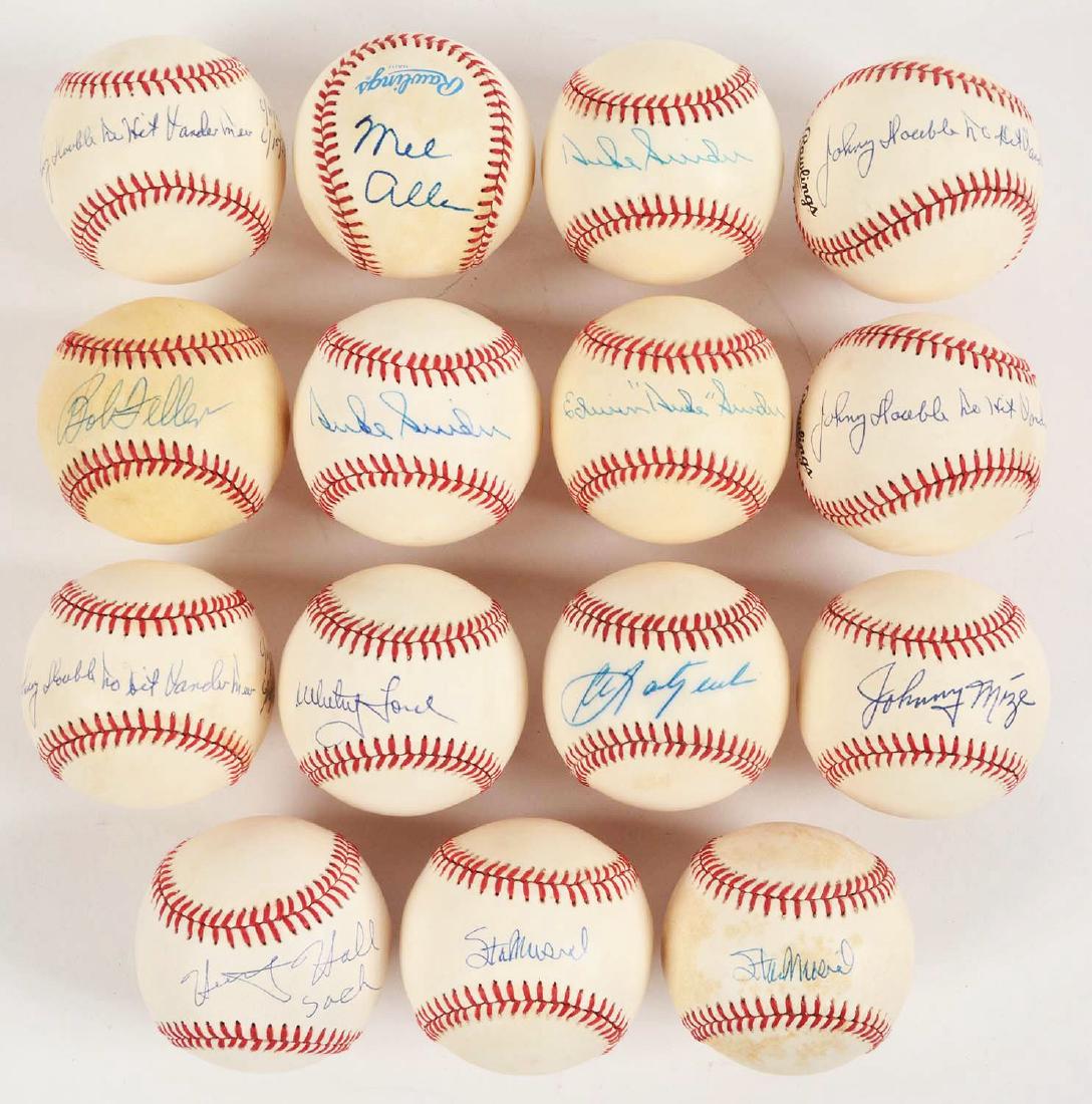 Lot of 15: Single Signed Baseballs Including Mel Allen: Signatures include: Edwin "Duke" Snider, two Duke Snider, Mel Allen (sharpie), two Stan Musial, Whitey Ford, Carl Yastrzemski, Bob Feller, Johnny Vander Meer (4) Inscribed, Johnny Mize and Bob Feller,
