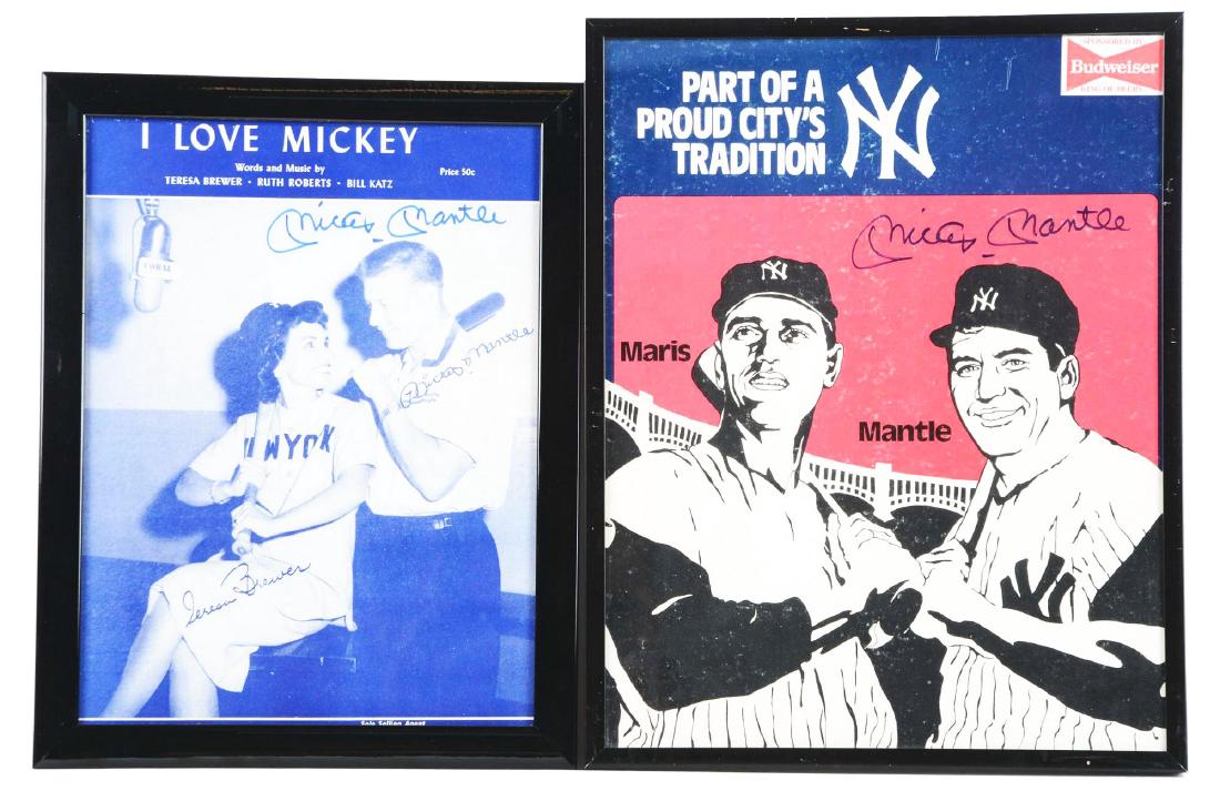 Lot of 2: Mickey Mantle Signed Budweiser Sign & Sheet (1 of 5)