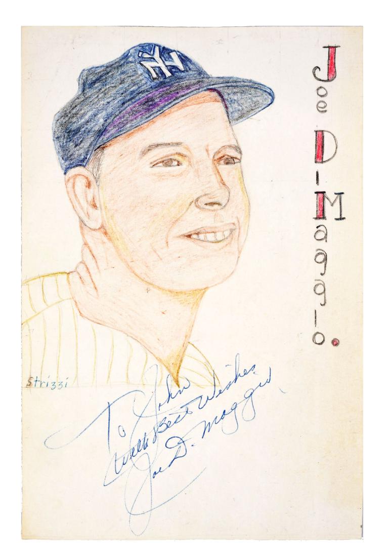 Signed Color Sketch of Joe DIMaggio with LOA. (1 of 2)